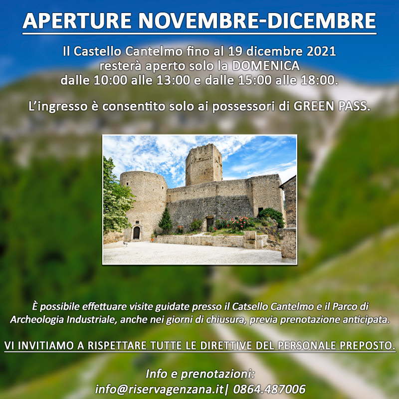 Apertura Castello Cantelmo Novembre - Dicembre 2021