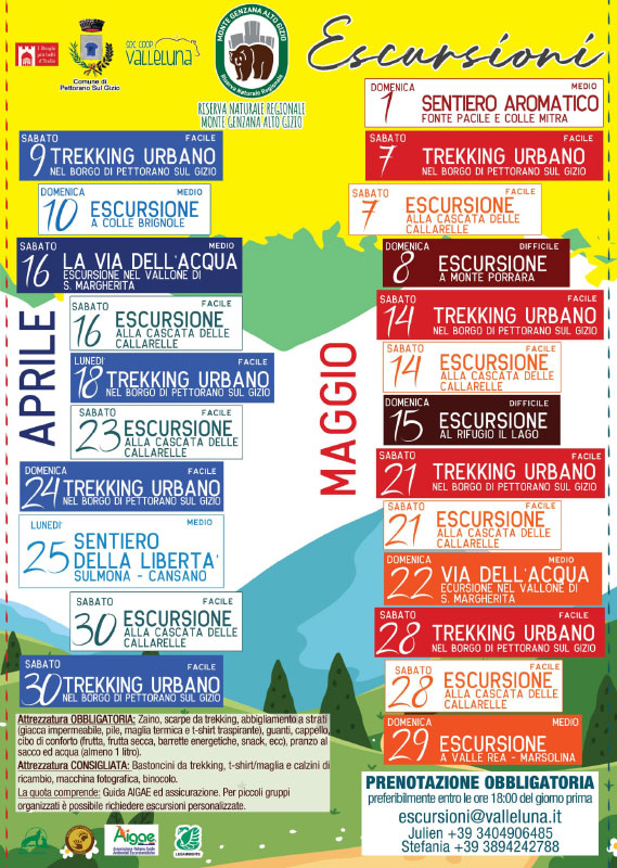 Calendario Escursioni Aprile-Maggio 2022